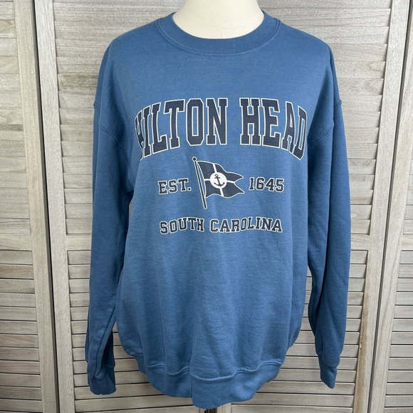 GILDAN Hilton Head South Carolina Crewneck Sweatshirt Blue/Navy-Medium - Picture 1 of 2